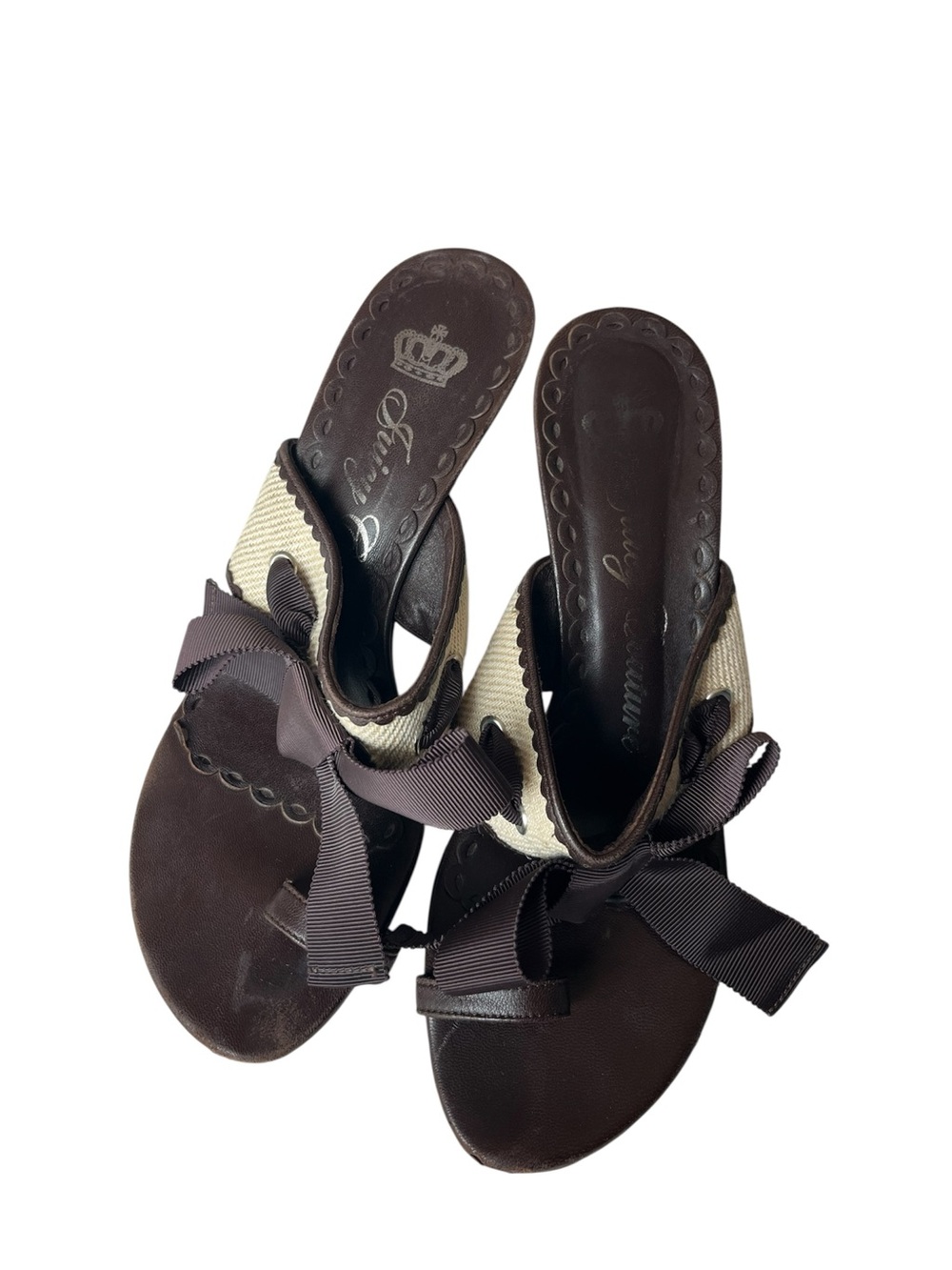 JUICY COUTURE HEEL SANDALS BOW TIE BROWN TAN WOMENS 8